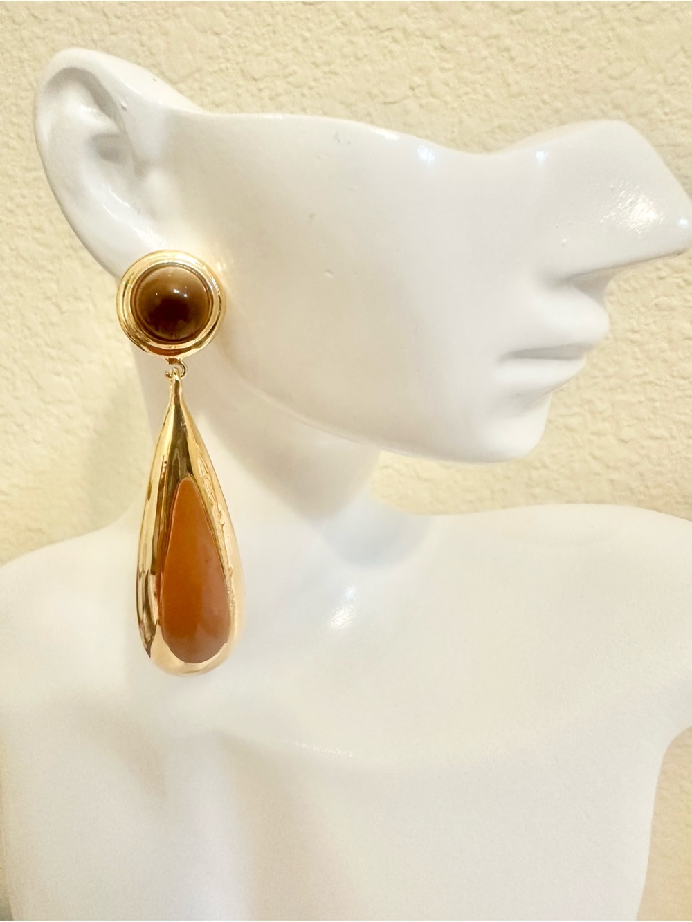 18k Gold-Plated Caramel Teardrop Drop w/ Tigers Eye Stone (Moderate Weight)